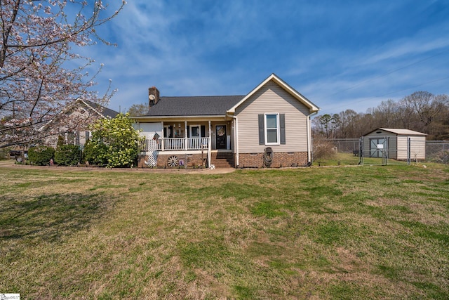 100 Sonora Dr, Easley, SC 29640 - view of front of home with covered porch, crawl space, a chimney, fence, and a front lawn