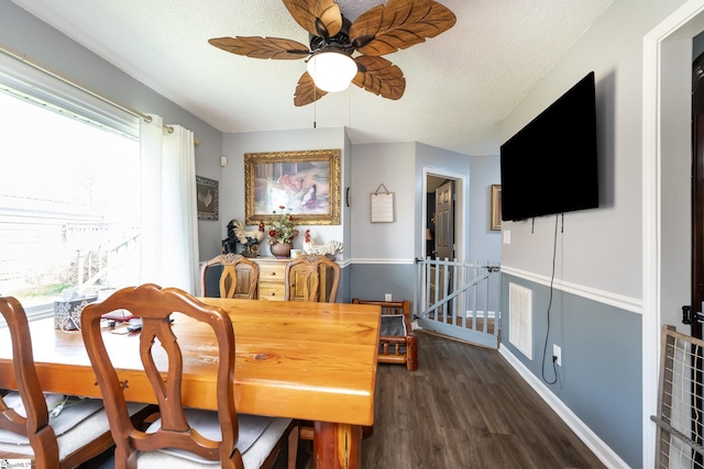 100 Sonora Dr, Easley, SC 29640 - dining area featuring a textured ceiling, dark wood-style flooring, a ceiling fan, and a wealth of natural light
