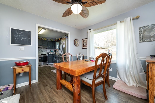 100 Sonora Dr, Easley, SC 29640 - dining room featuring dark wood-style floors, a textured ceiling, baseboards, and a ceiling fan