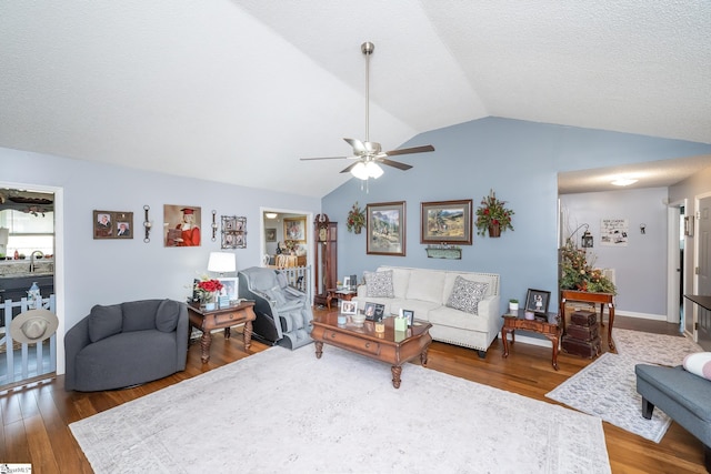 100 Sonora Dr, Easley, SC 29640 - living area featuring a ceiling fan, wood finished floors, and lofted ceiling