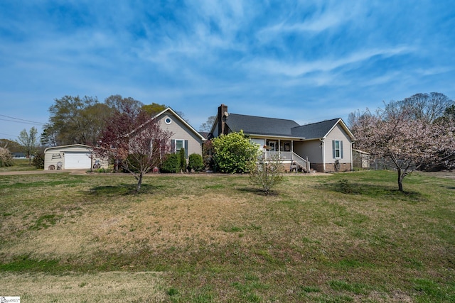 100 Sonora Dr, Easley, SC 29640 - view of front facade with a porch, an outdoor structure, a chimney, and a front lawn