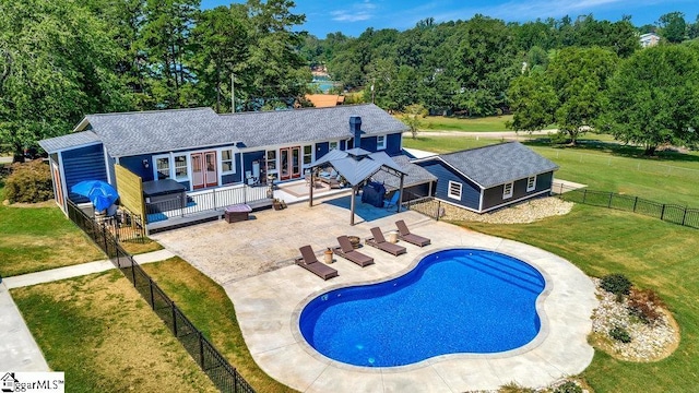 221 Lakeside Dr, Seneca, SC 29672 - view of swimming pool featuring a yard, a fenced backyard, a patio, french doors, and a fenced in pool