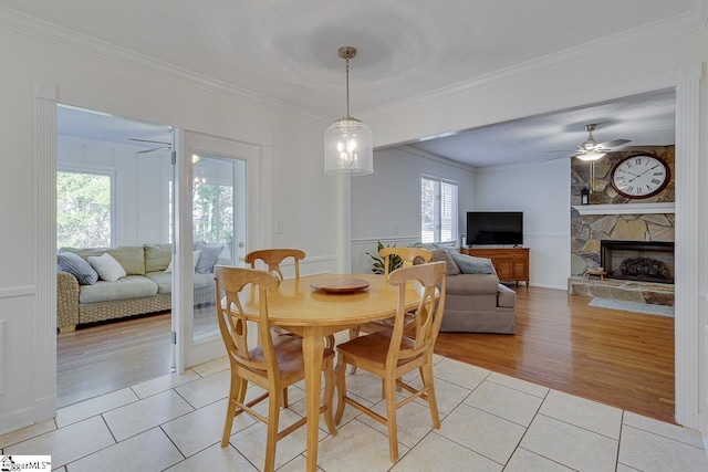 105 Berrywood Ct, Greer, SC 29650 - dining area with crown molding, plenty of natural light, light tile patterned flooring, and ceiling fan