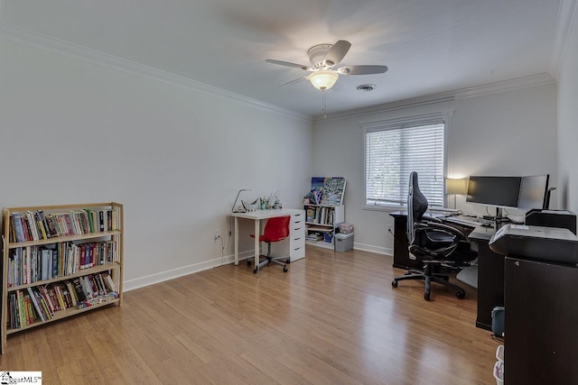 105 Berrywood Ct, Greer, SC 29650 - office featuring crown molding, baseboards, wood finished floors, and a ceiling fan