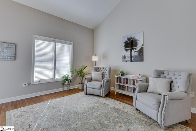 105 Berrywood Ct, Greer, SC 29650 - sitting room featuring baseboards, high vaulted ceiling, and wood finished floors