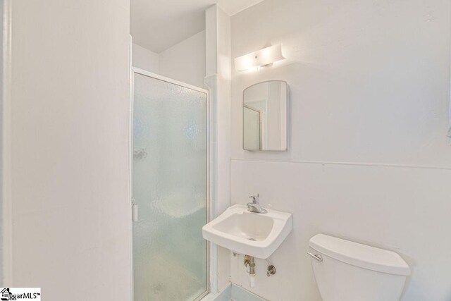 bathroom featuring a shower stall, a sink, and toilet