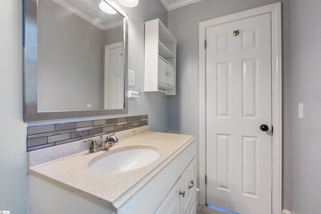 105 Pinewood Ave, Clinton, SC 29325 - bathroom with tasteful backsplash, crown molding, and vanity