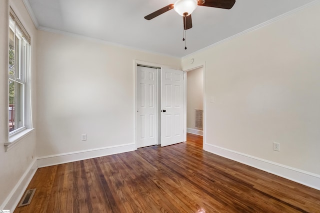 105 Pinewood Ave, Clinton, SC 29325 - empty room featuring ceiling fan, visible vents, baseboards, and wood finished floors
