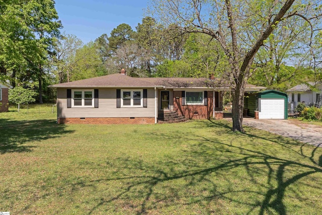 105 Pinewood Ave, Clinton, SC 29325 - ranch-style home with an outbuilding, a front yard, driveway, and crawl space