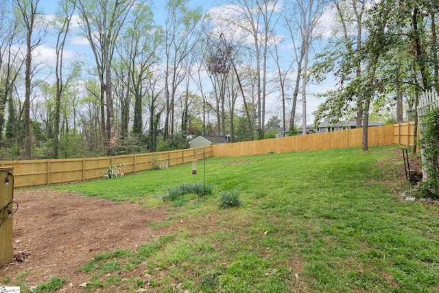 view of yard with a fenced backyard