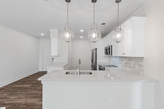 98 E Mcbee Ave Unit 205, Greenville, SC 29601 - kitchen featuring tasteful backsplash, visible vents, a sink, stainless steel appliances, and dark wood-style floors