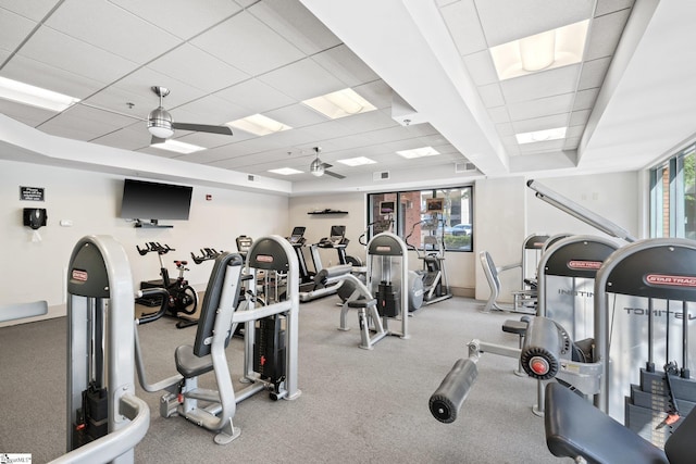 98 E Mcbee Ave Unit 205, Greenville, SC 29601 - exercise room featuring a paneled ceiling, visible vents, and a ceiling fan