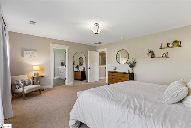 bedroom featuring visible vents, baseboards, and carpet flooring