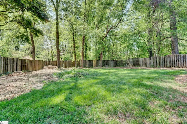 view of yard with a fenced backyard