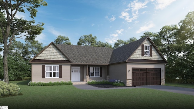 6 Rindge Rd, Piedmont, SC 29673 - view of front of house with a shingled roof, driveway, stone siding, and a front lawn