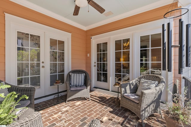 view of patio featuring french doors and a ceiling fan