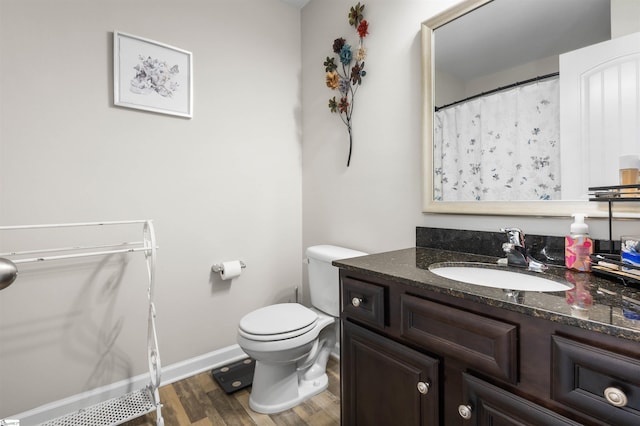 122 Barred Owl Dr, Fountain Inn, SC 29644 - bathroom with toilet, vanity, wood finished floors, and baseboards