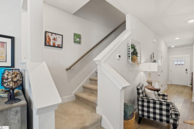 17 Starlake Rd, Simpsonville, SC 29681 - staircase with baseboards, recessed lighting, and wood finished floors