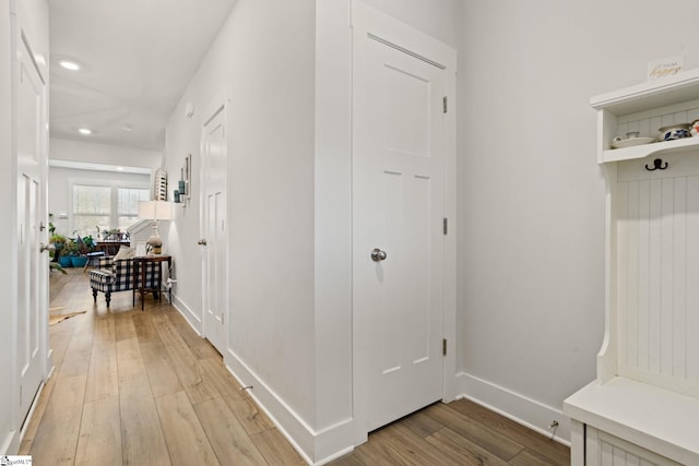17 Starlake Rd, Simpsonville, SC 29681 - mudroom with light wood-style floors, baseboards, and recessed lighting