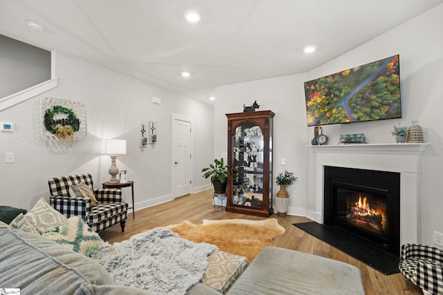 17 Starlake Rd, Simpsonville, SC 29681 - living area featuring recessed lighting, a fireplace with flush hearth, baseboards, and wood finished floors