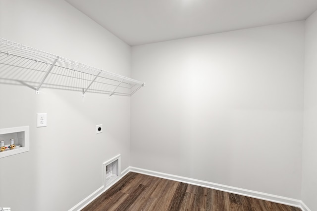 clothes washing area featuring laundry area, dark wood-style flooring, hookup for a washing machine, and electric dryer hookup