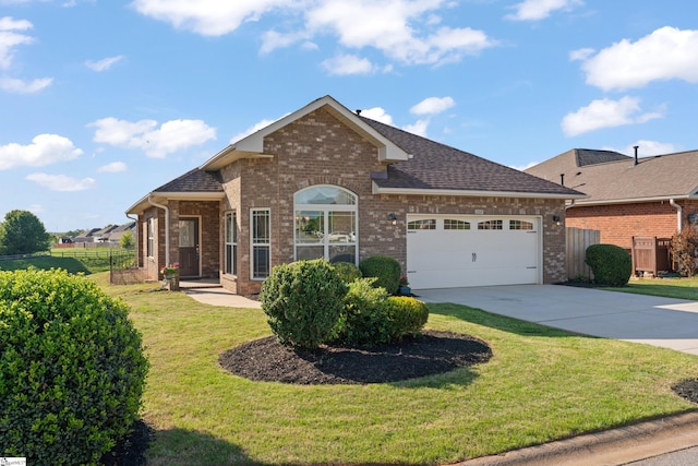 110 Airdale Ln, Simpsonville, SC 29680 - view of front of home with a garage, a front yard, fence, brick siding, and concrete driveway