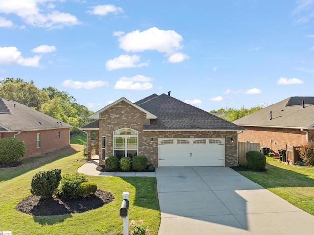 110 Airdale Ln, Simpsonville, SC 29680 - view of front of home featuring concrete driveway, roof with shingles, an attached garage, a front yard, and brick siding