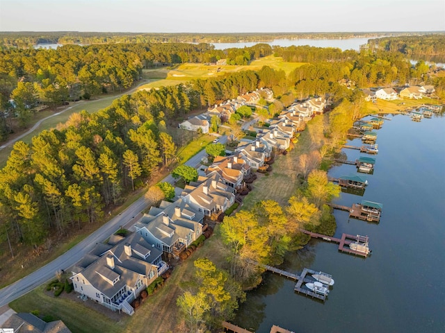 drone / aerial view with a water view and a residential view
