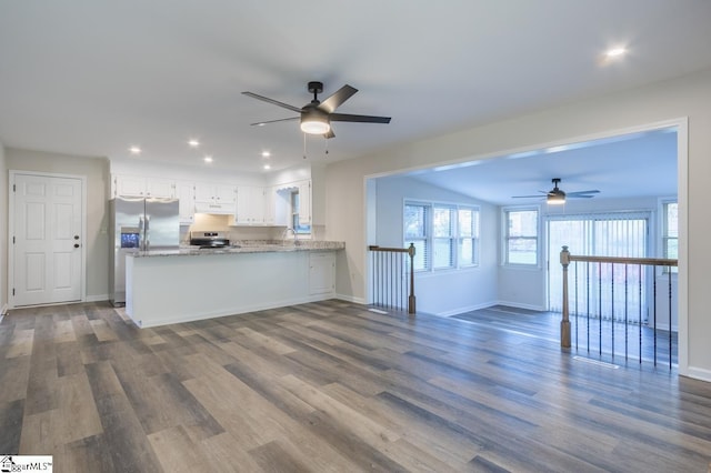 309 Frank St, Easley, SC 29642 - unfurnished living room featuring recessed lighting, dark wood-style floors, baseboards, and ceiling fan