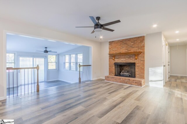 309 Frank St, Easley, SC 29642 - unfurnished living room with ceiling fan, light wood-type flooring, recessed lighting, attic access, and baseboards