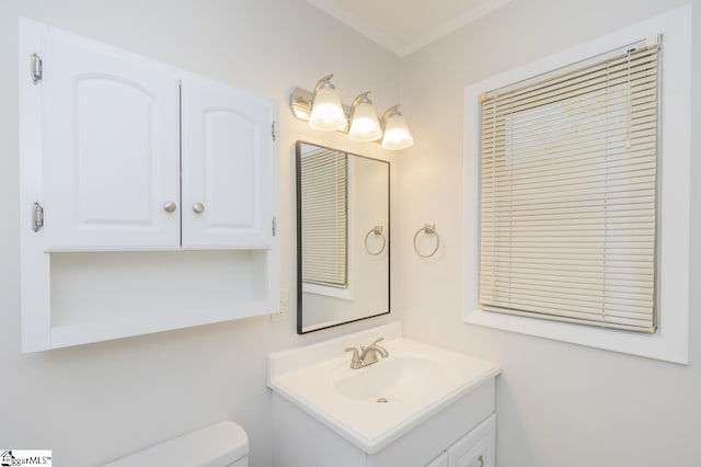 309 Frank St, Easley, SC 29642 - half bath featuring crown molding, toilet, and vanity