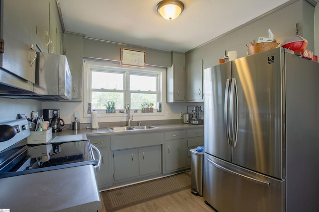 4041 N 101st Hwy, Greer, SC 29651 - kitchen featuring a sink, gray cabinets, light wood-type flooring, and appliances with stainless steel finishes
