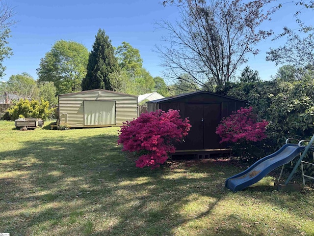 view of shed featuring a playground