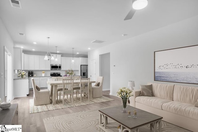 1550 Honeybee Ln, Lyman, SC 29365 - living room with light wood-style flooring, ceiling fan, and recessed lighting