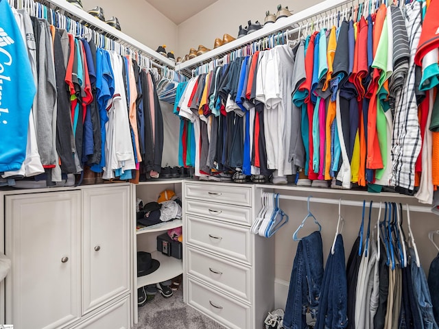 walk in closet with carpet flooring