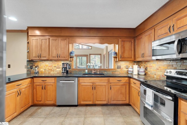 323 Long Reach Dr, Salem, SC 29676 - kitchen with open shelves, a sink, ornamental molding, stainless steel appliances, and backsplash