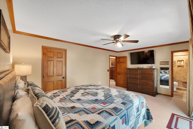 323 Long Reach Dr, Salem, SC 29676 - bedroom with ornamental molding, ceiling fan, light colored carpet, and a textured ceiling