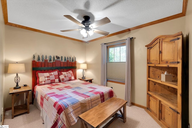 323 Long Reach Dr, Salem, SC 29676 - bedroom featuring ceiling fan, a textured ceiling, ornamental molding, light carpet, and baseboards