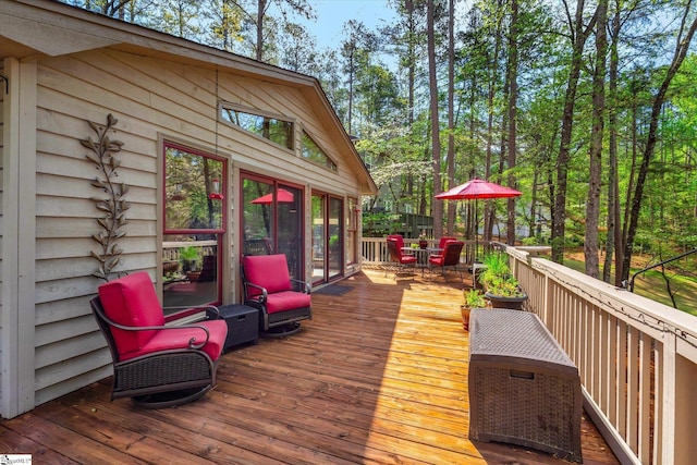 323 Long Reach Dr, Salem, SC 29676 - wooden terrace with outdoor dining space and a sunroom