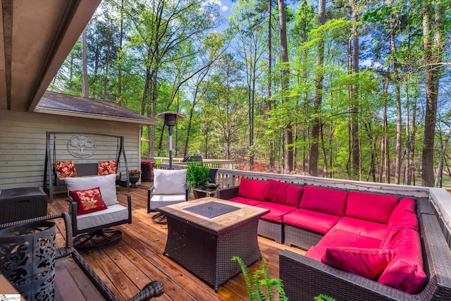 323 Long Reach Dr, Salem, SC 29676 - wooden terrace with an outdoor living space and a view of trees
