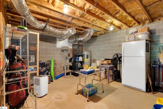 323 Long Reach Dr, Salem, SC 29676 - unfinished basement featuring freestanding refrigerator and electric water heater