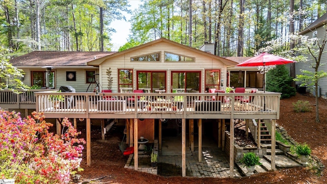 323 Long Reach Dr, Salem, SC 29676 - rear view of property with stairway, a deck, a chimney, and a shingled roof