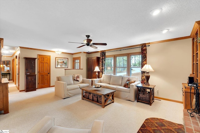 323 Long Reach Dr, Salem, SC 29676 - carpeted living area featuring ornamental molding, baseboards, a ceiling fan, and recessed lighting