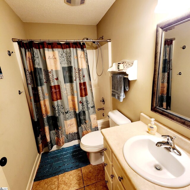 670 Secretariat Dr, Boiling Springs, SC 29316 - bathroom with a textured ceiling, vanity, toilet, shower / bath combo, and tile patterned floors