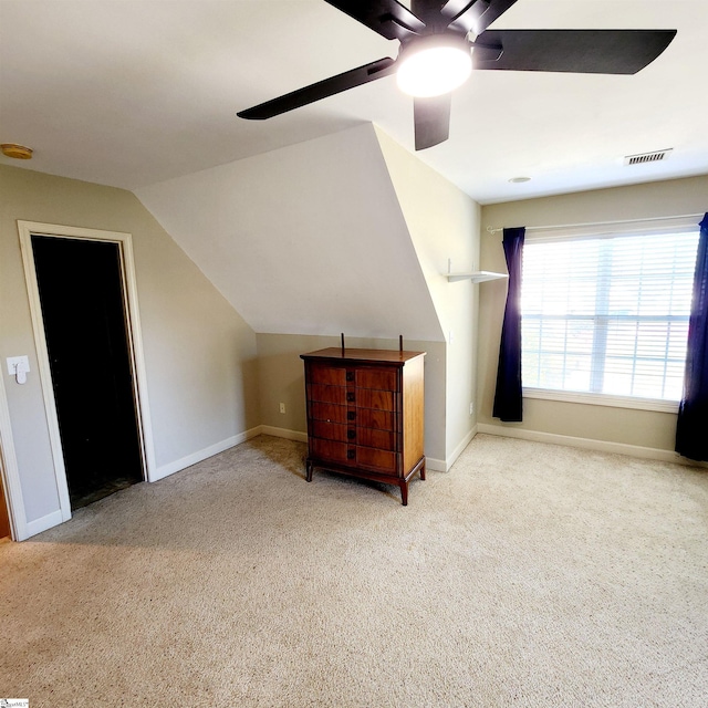 670 Secretariat Dr, Boiling Springs, SC 29316 - unfurnished bedroom featuring ceiling fan, visible vents, carpet flooring, lofted ceiling, and baseboards