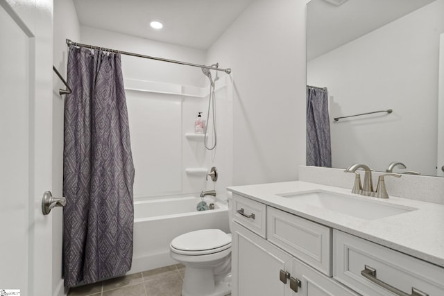 901 Whitemarsh Ave, Simpsonville, SC 29680 - bathroom featuring vanity, recessed lighting, tile patterned floors, shower / tub combo with curtain, and toilet