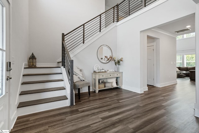 901 Whitemarsh Ave, Simpsonville, SC 29680 - foyer entrance featuring visible vents, baseboards, wood finished floors, and stairs