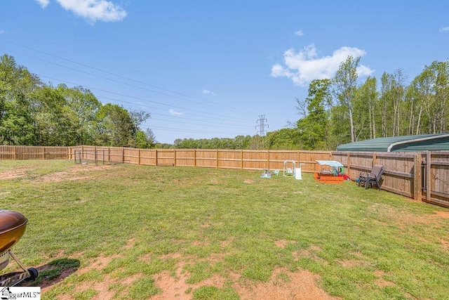view of yard with a fenced backyard