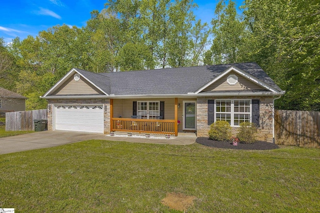 221 Harris Dr, Greer, SC 29651 - single story home featuring covered porch, a front yard, fence, an attached garage, and driveway