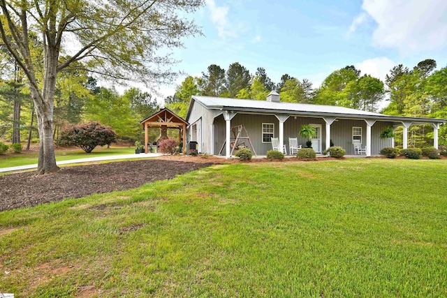 1337 Millrock Church Rd, Gray Court, SC 29645 - view of front of property featuring a porch, a chimney, and a front lawn